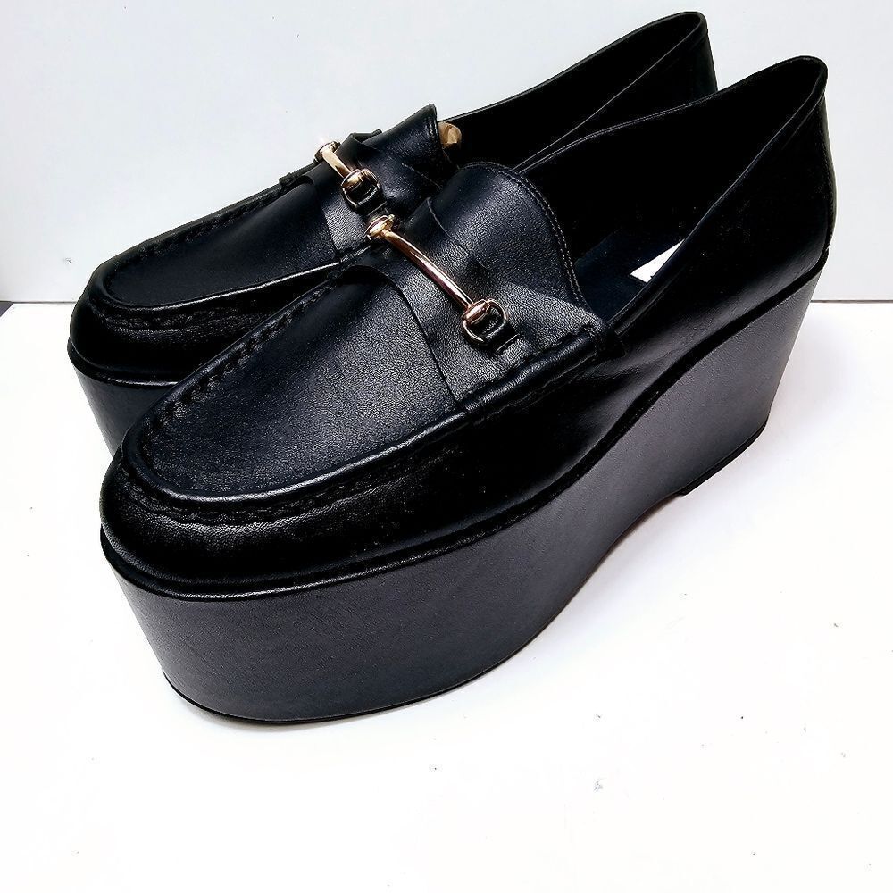NEW Steve Madden Leather Bit Buckle Extreme Platform Wedge Loafer Size 9